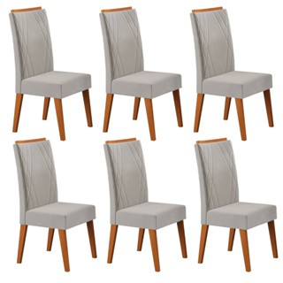 Kit 6 Cadeiras de Jantar Estofadas em Madeira Maciça Vegas Yescasa Marfim em Oferta na Shopee