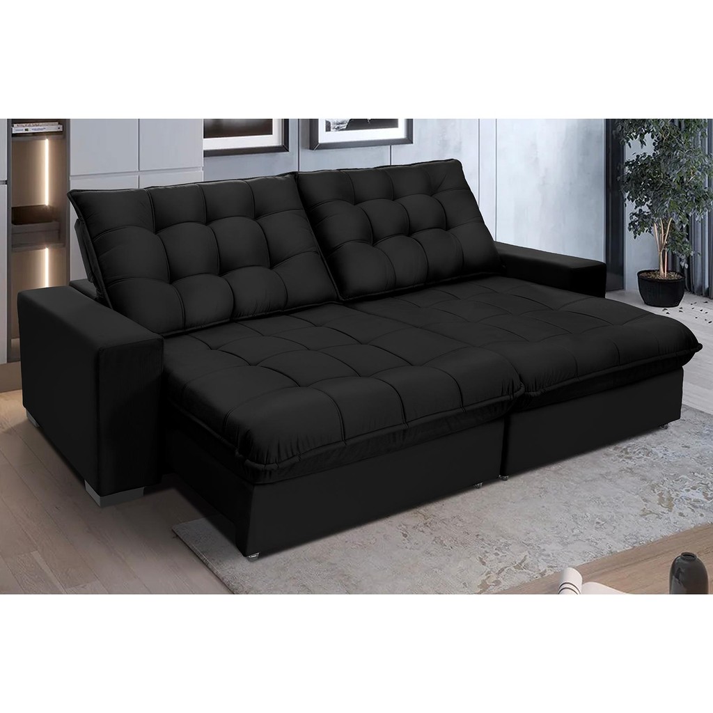 Sofá Retrátil E Reclinável 2,10m Suede Califórnia Preto