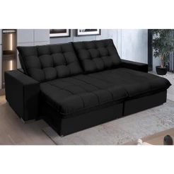Sofá Retrátil E Reclinável 2,10m Suede Califórnia Preto