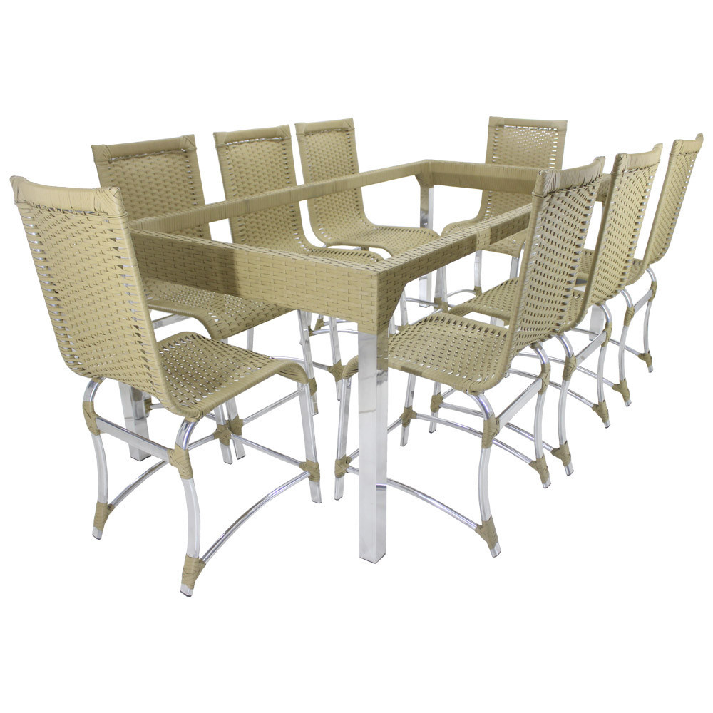 6 Cadeiras Haiti e Mesa de Jantar Haiti, em Alumínio para Cozinha, Jardim, Edícula - Trama Original