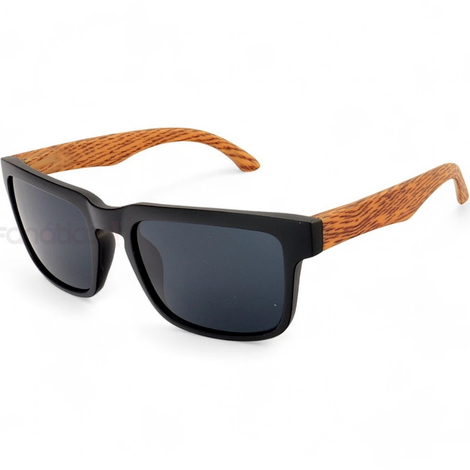Óculos De Sol Bambu Preto Retangular Frontal Acetato Lentes Prot. Uv400