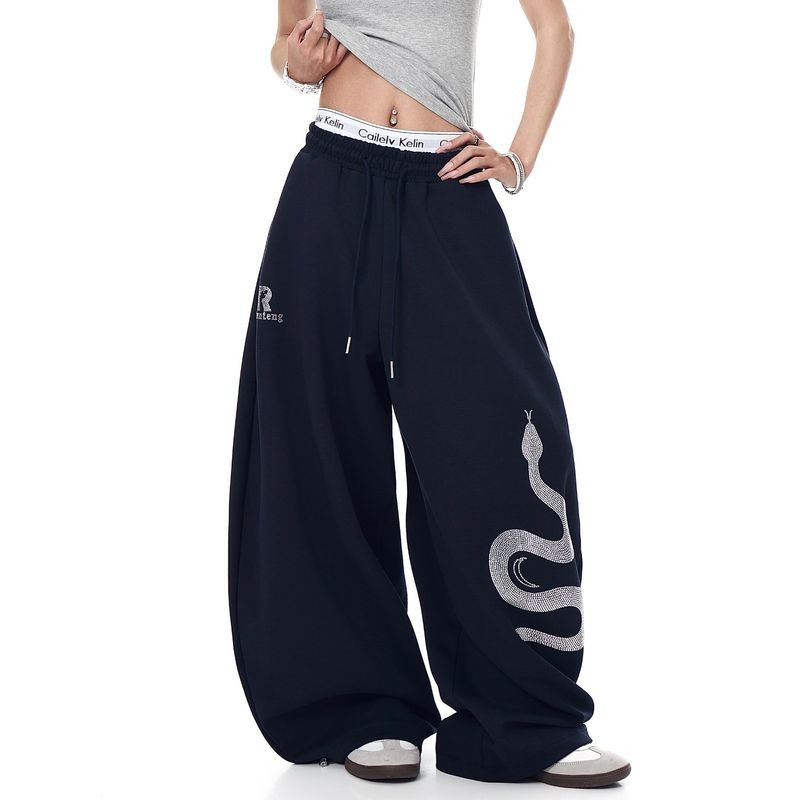 Calça De Moletom Vintage Com Estampa De Cobra E Perna Larga Para Dança De Rua , Design Unissex