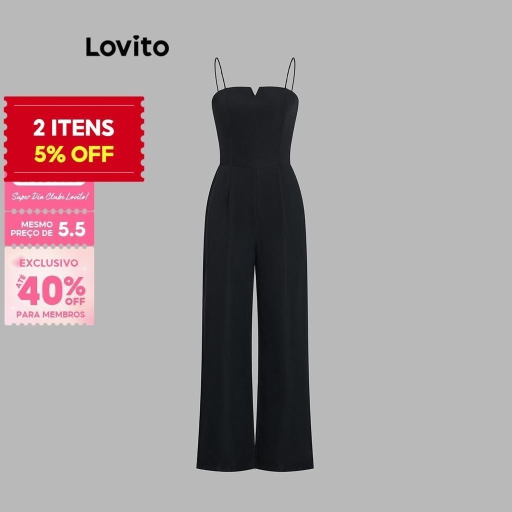 (Trendy) Lovito Macacão Casual Macacão Básico Liso Para Mulheres L105MD126