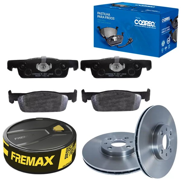 Kit Disco Freio Ventilado + Jogo Pastilha Freio LOGAN SANDERO FREMAX / COBREQ em Oferta na Shopee