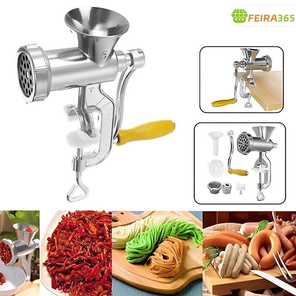 Moedor de Carne Manual com Funil para Linguiça e Biscoito