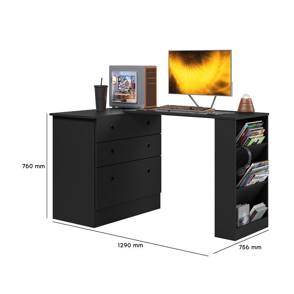 Cômoda com Mesa Giratoria Gamer Preto Fosco - Qmovi