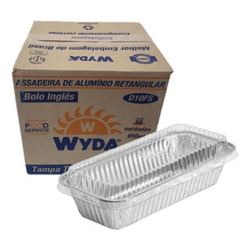 Bandeja Alumínio com Tampa Pet 650ml Bolo Inglês D10FS Caixa c/50 - Wyda