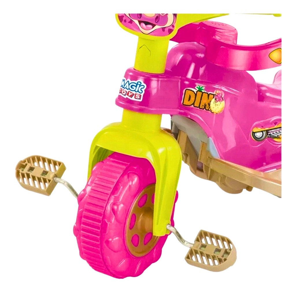 Detalhes do Triciclo Motoca Infantil Com Empurrador Dino Rosa Magic Toys