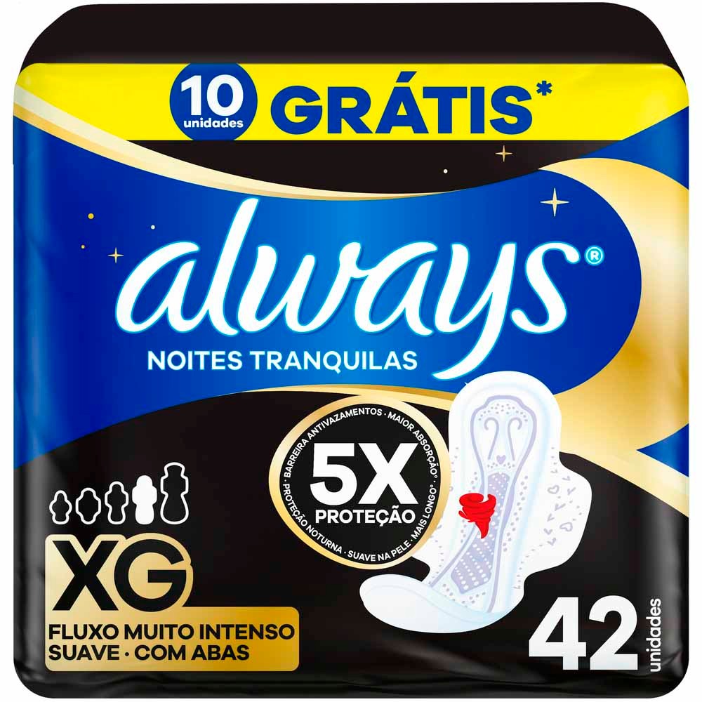 Absorvente Always Noites Tranquilas Suave XG com Abas 42 Unidades - Health
