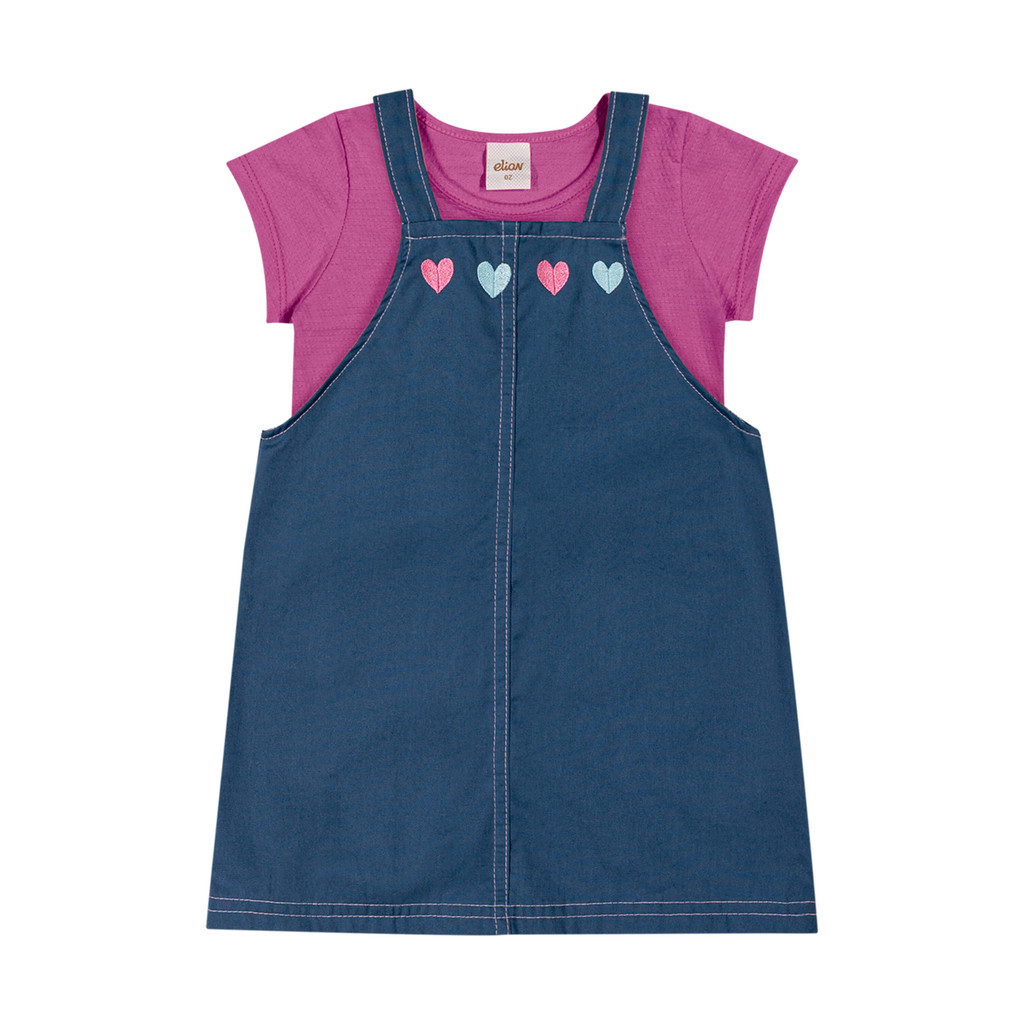 Conjunto Infantil Menina Vestido Com Corações Elian Rosa - Baby & Kids Fashion
