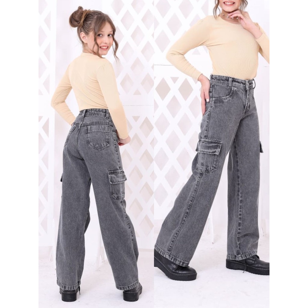 Geovanna Modas Calça Cargo Jeans Para Meninas De 04 a 10 Anos em Oferta na Shopee