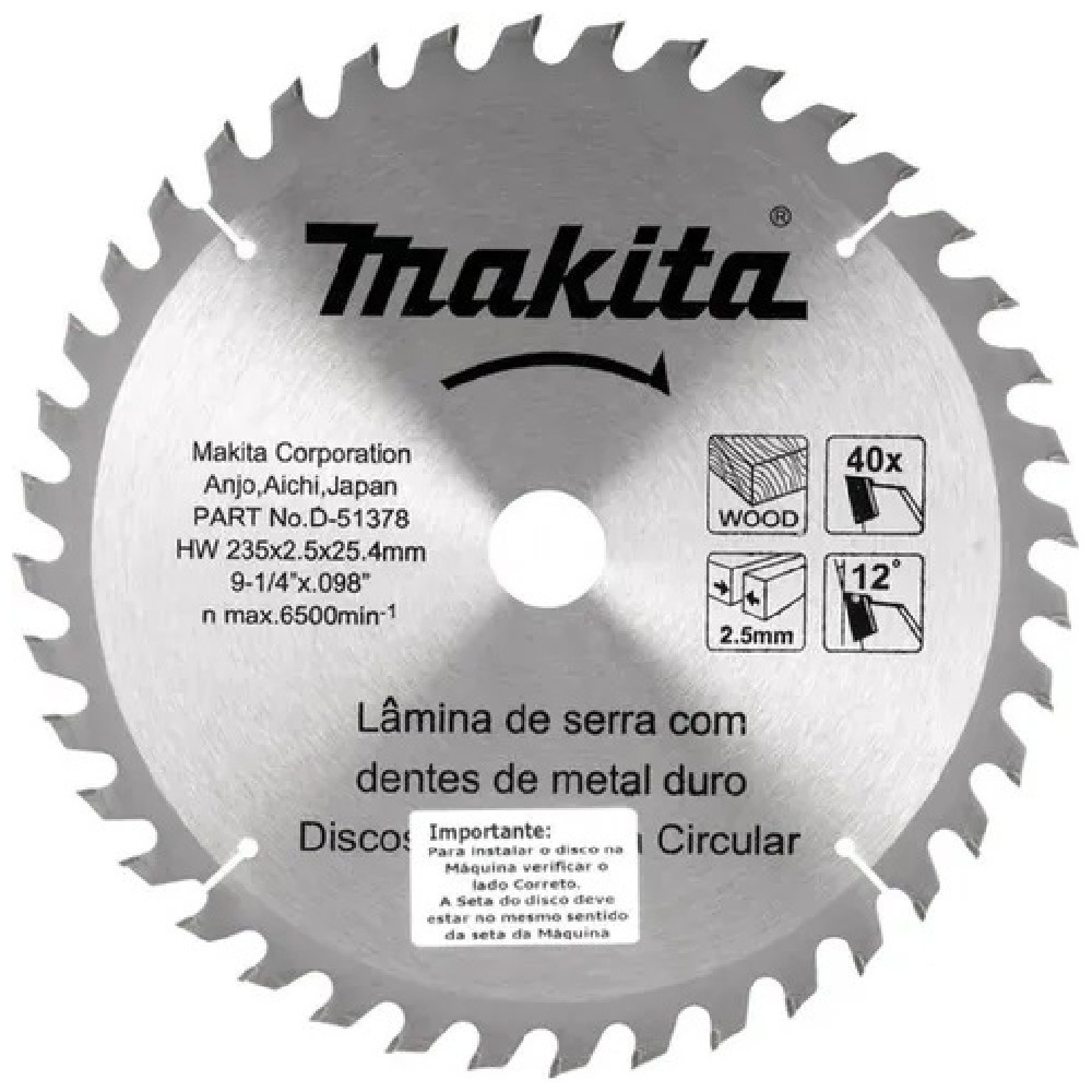 Disco de serra para madeira 235 x 25.4 x 40 dentes - D-51378 - Makita - Home & Living