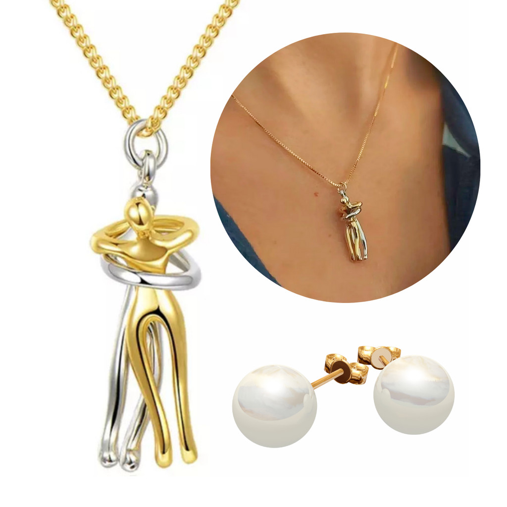 Colar Com Pingente Abraço Banhado A Ouro 18k em Oferta na Shopee