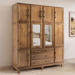 Guarda-Roupa Casal Paris 10 Portas 3 Gavetas com Espelho Madeira Maciça Castanho 369 - Lanes