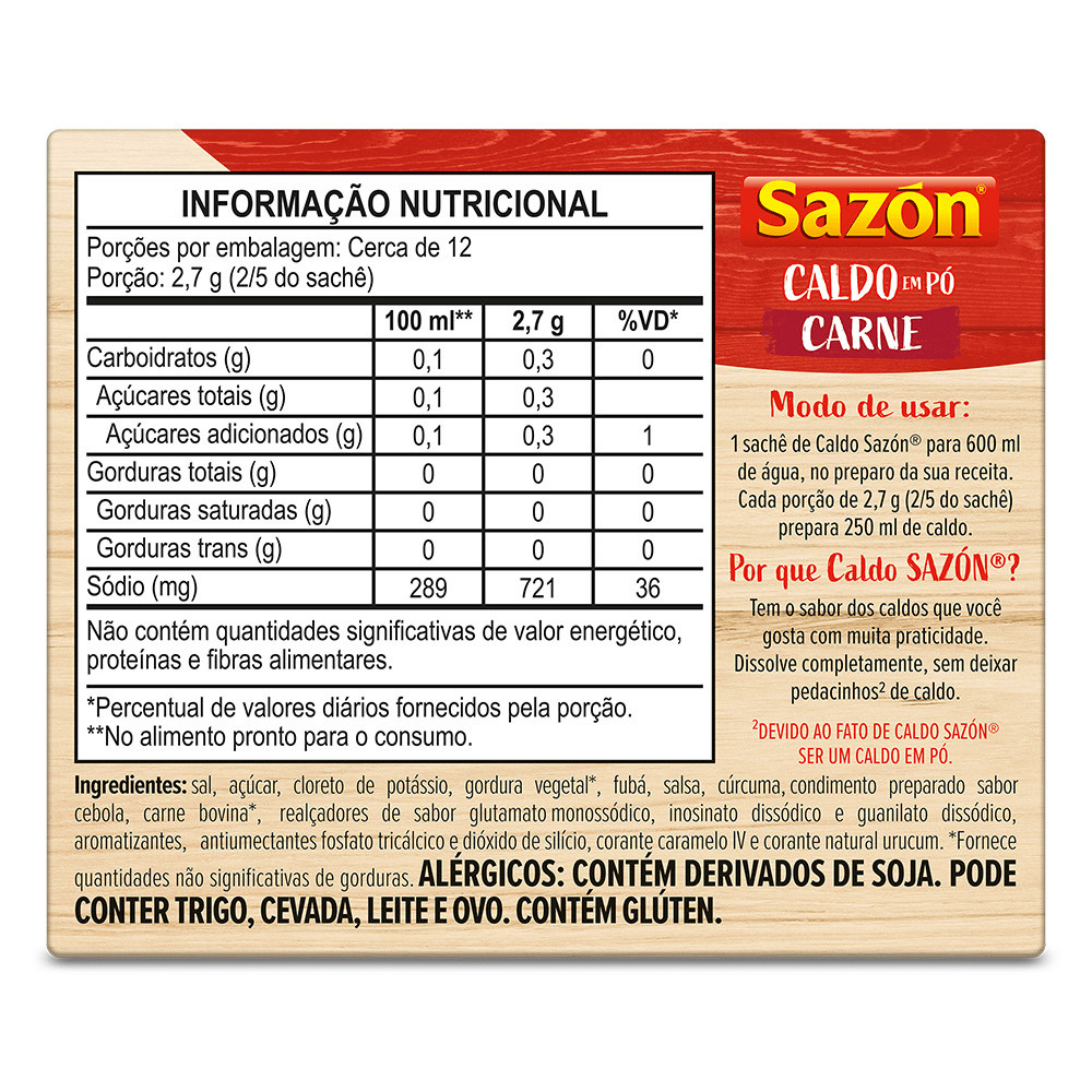 Detalhes do Caldo em Pó SAZÓN® Sabor Carne 32,5G