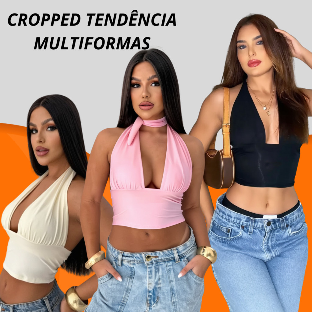 Blusa com Amarração Cropped Multi Formas Suplex Estilo Blogueira Top Cores Verão tendencia Decote Festa