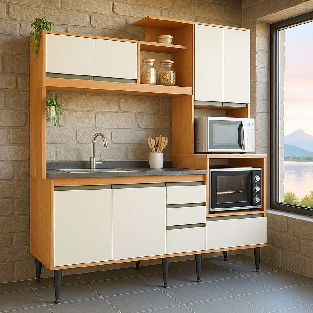 Cozinha Alice Compacta 8 Portas 2 Gavetas Nicho para Forno e Micro