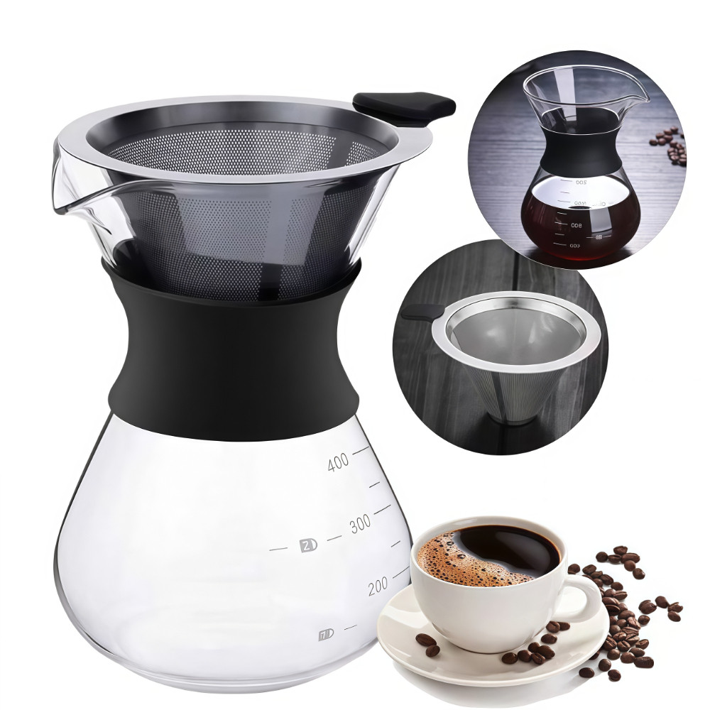 Jarra De Café Cafeteira Premium 400 Ml Com Passador De Vidro Borossilicato E Anel De Silicone em Oferta na Shopee