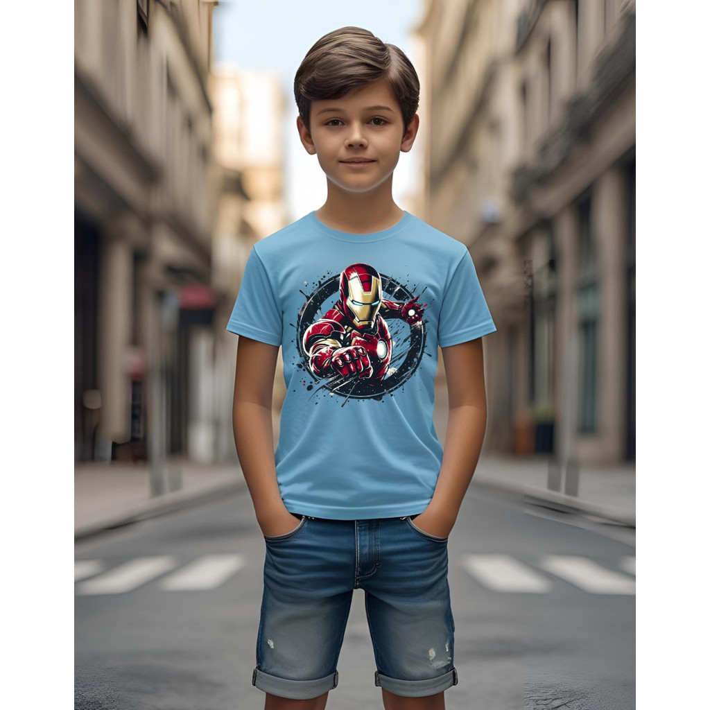 Camiseta infantil masculina Homem de Ferro menino personagem super herói estampa divertida Herois