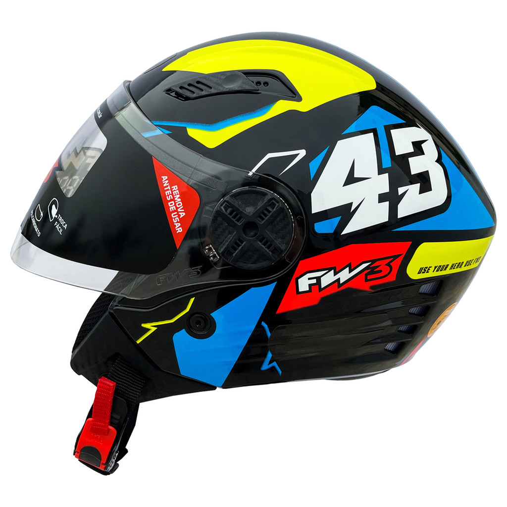 Imagem Capacete Fw3 X Open Up 43 Amarelo Azul Com Óculos Tamanhos