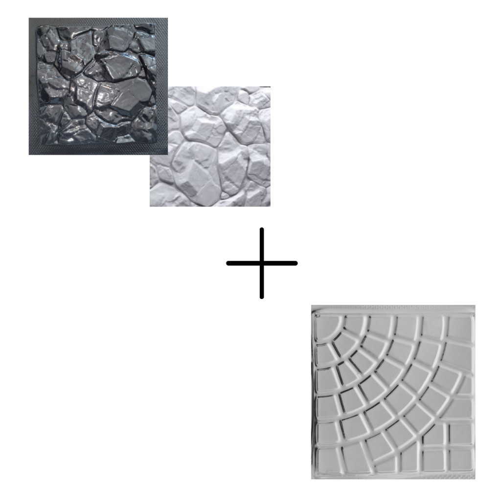 MZ Moldes Kit 2 Formas de Gesso Cimento 3d Pedra ABS + Ladrilho calçada jardim 30x30cm