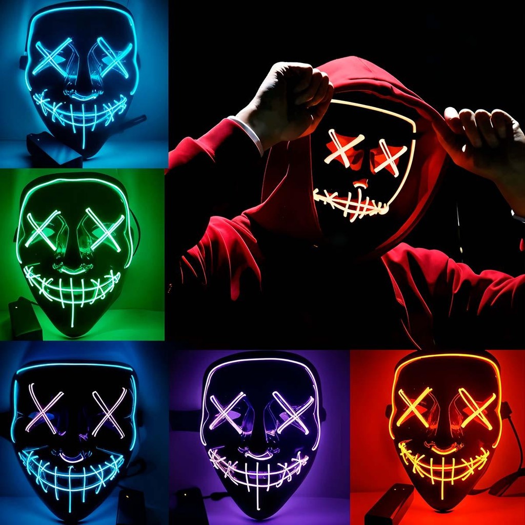 Mascara Halloween Terror com Led Neon e Controle com 3 Modos Fantasia Terror Festa Balada em Oferta na Shopee