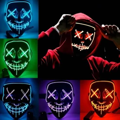 Mascara Halloween Terror com Led Neon e Controle com 3 Modos Fantasia Terror Festa Balada