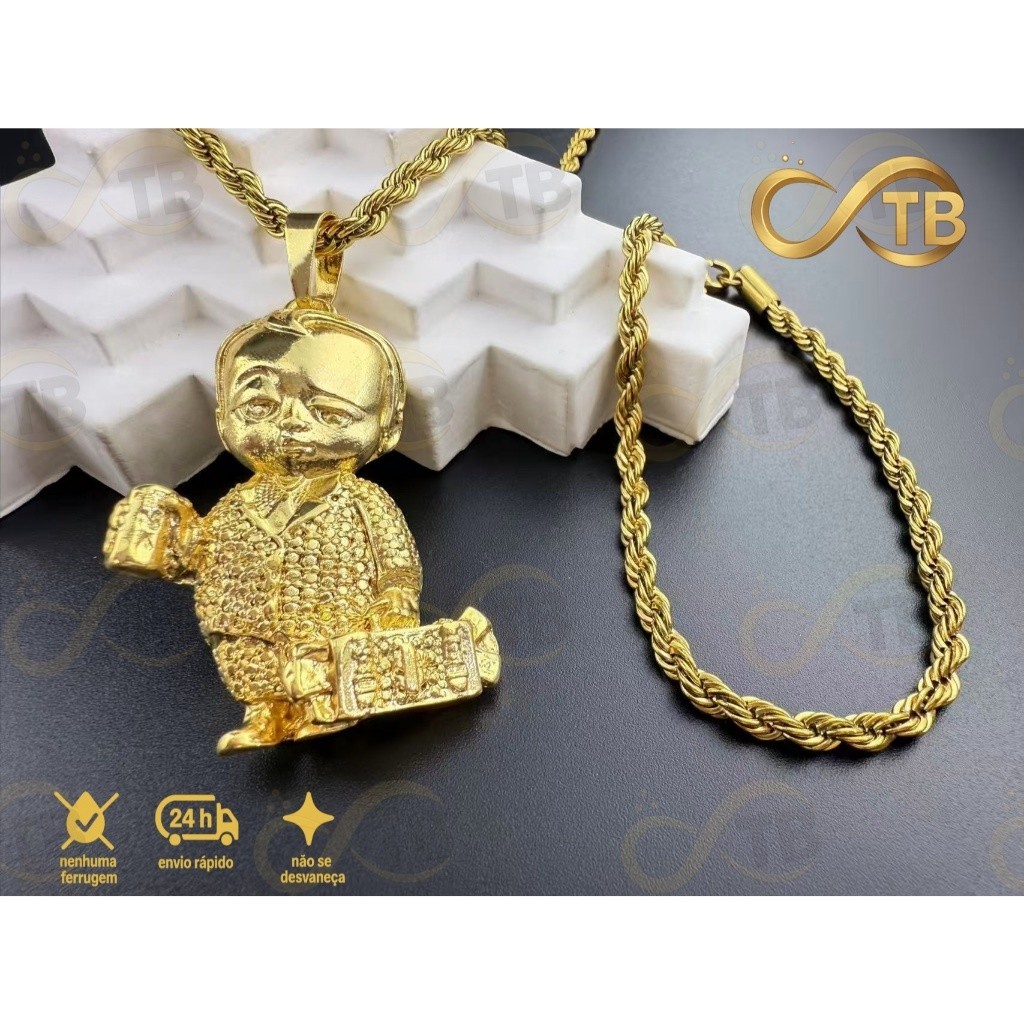 TB Moda conjunto Masculino e feminino Cordão Corrente Moeda Antiga Masculino Pingente Pulseira Ouro em Oferta na Shopee