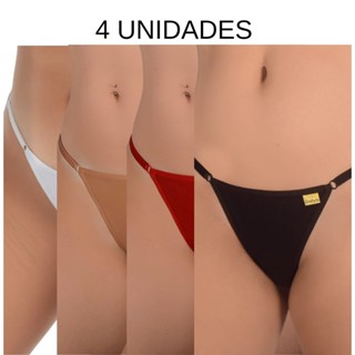 4 calcinhas de algodão feminina coton antialérgico fio duplo  string preto branco vermelho bege em Oferta na Shopee