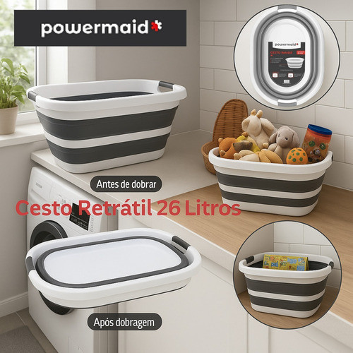 Balde Dobrável Retrátil Flexível 26L Silicone Com Alça Premium Alta Qualidade 26 Litros - Powermaid · foto 2