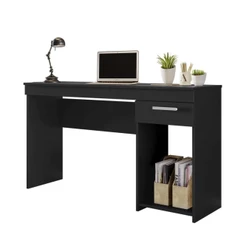 Mesa Escrivaninha Preta Para Computador Escritório Home Office Estudos 1 Gaveta Nicho Quarto Notável