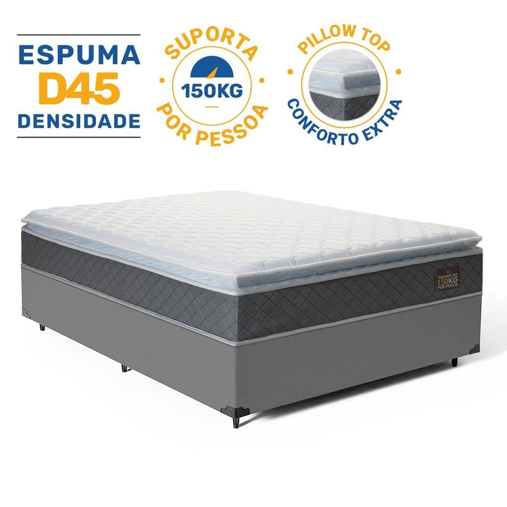 Cama Box com Colchão de Espuma D45 Pillow Top Fort Comfort Casal 138cm em Oferta na Shopee