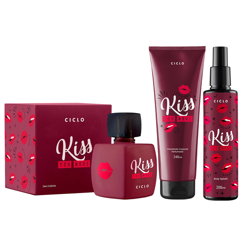 Kiss You More Ciclo Cosméticos Kit: Colônia Caixa + Hidratante + Body Splash