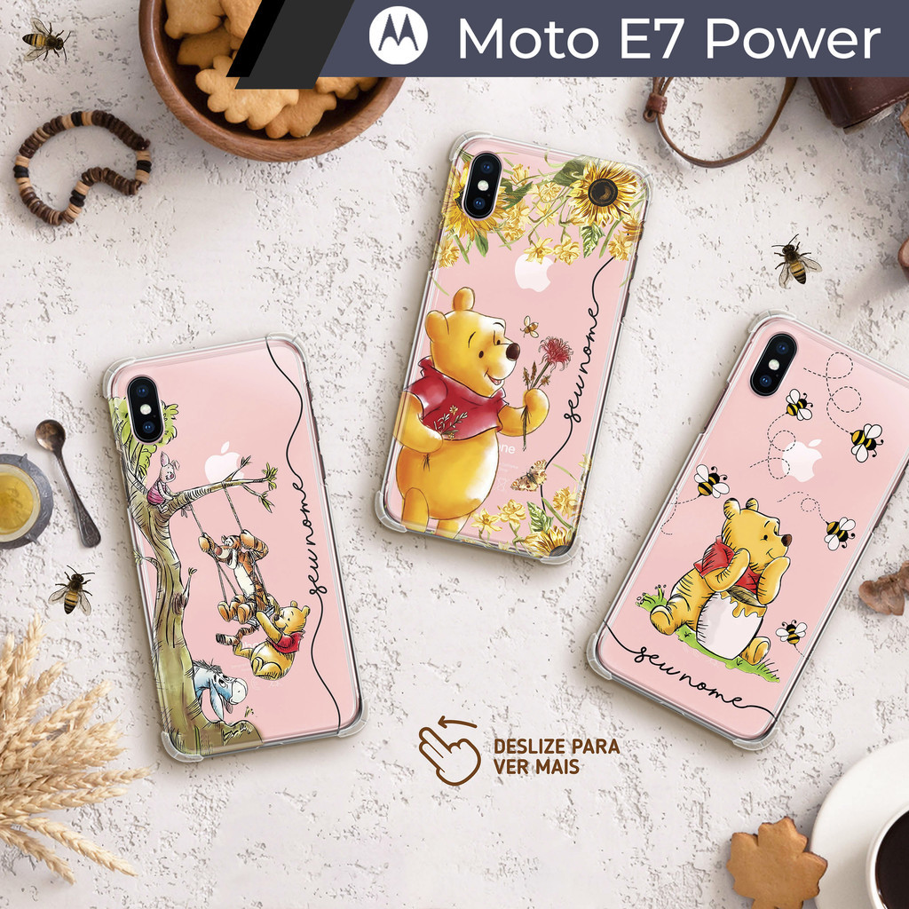 Capa Capinha - Motorola Moto E7 Power - Ursinho Pooh Transparente Personalizada