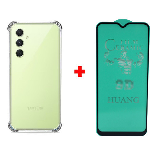 Kit Capa Capinha Case Anti Impacto Shock Para Samsung Galaxy A24 Air Bag Proteção Total Anti Queda Silicone Transparente Clear Bordas Grossa + Pelicula Ceramica