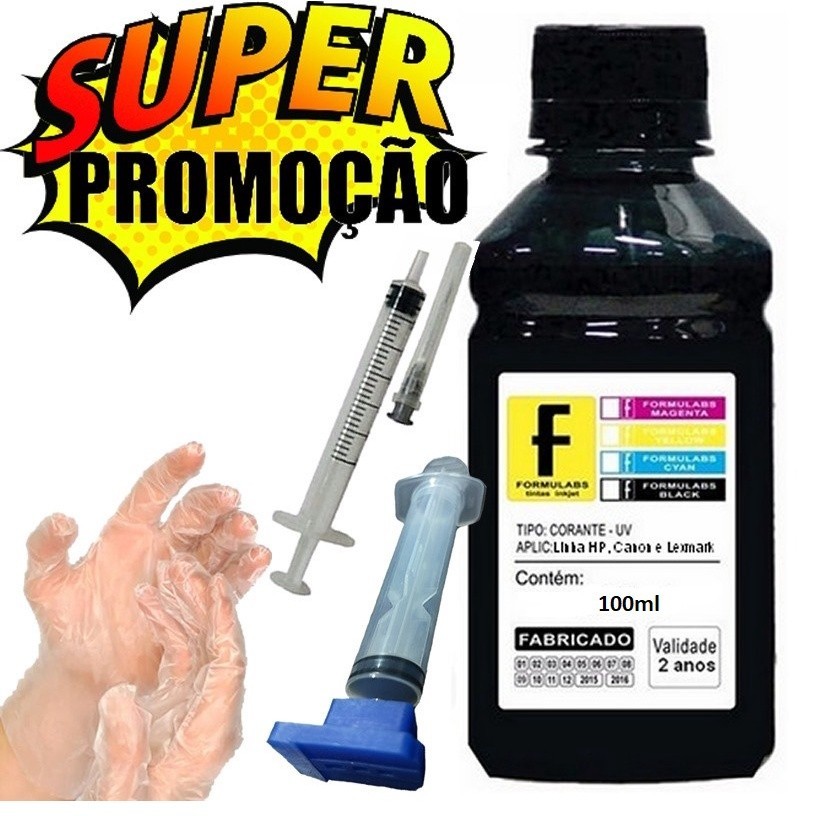 100ml Kit Tinta Preta Recarga Cartucho Impressora Hp + Sugador Desentupidor Com manual de instruções em Oferta na Shopee