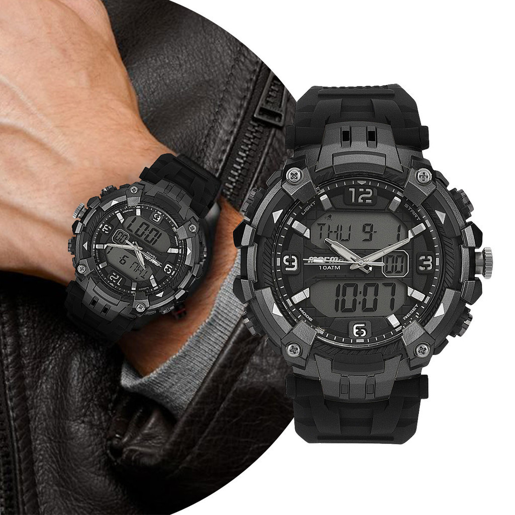 Relógio Masculino Preto Esportivo Digital e Analógico à Prova D' Água Redondo Shock Tático Militar Mormaii Original