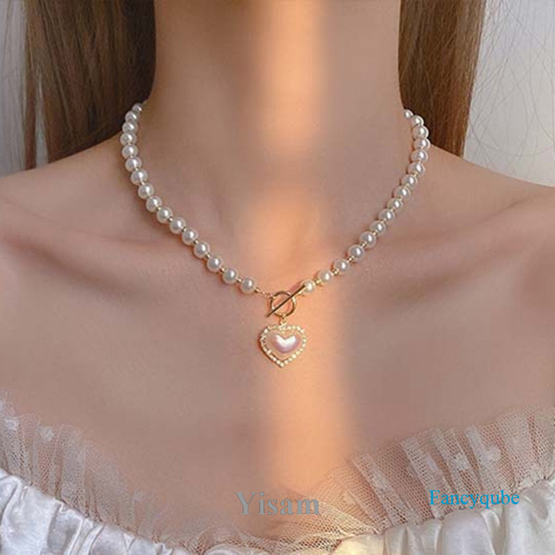 Yisam Luxury Designer Pearl Heart Beaded Gargantilha De Pérola Corrente Penadnt Dia Dos Namorados