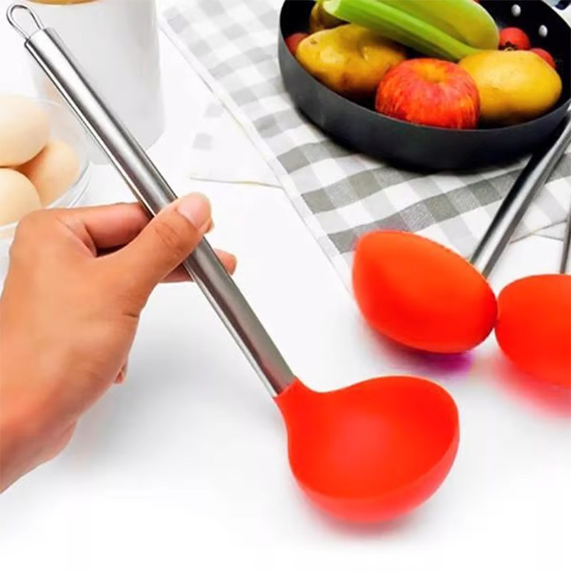 Concha de Silicone Vermelha Cabo Aço Inox Utensílio 30,5cm