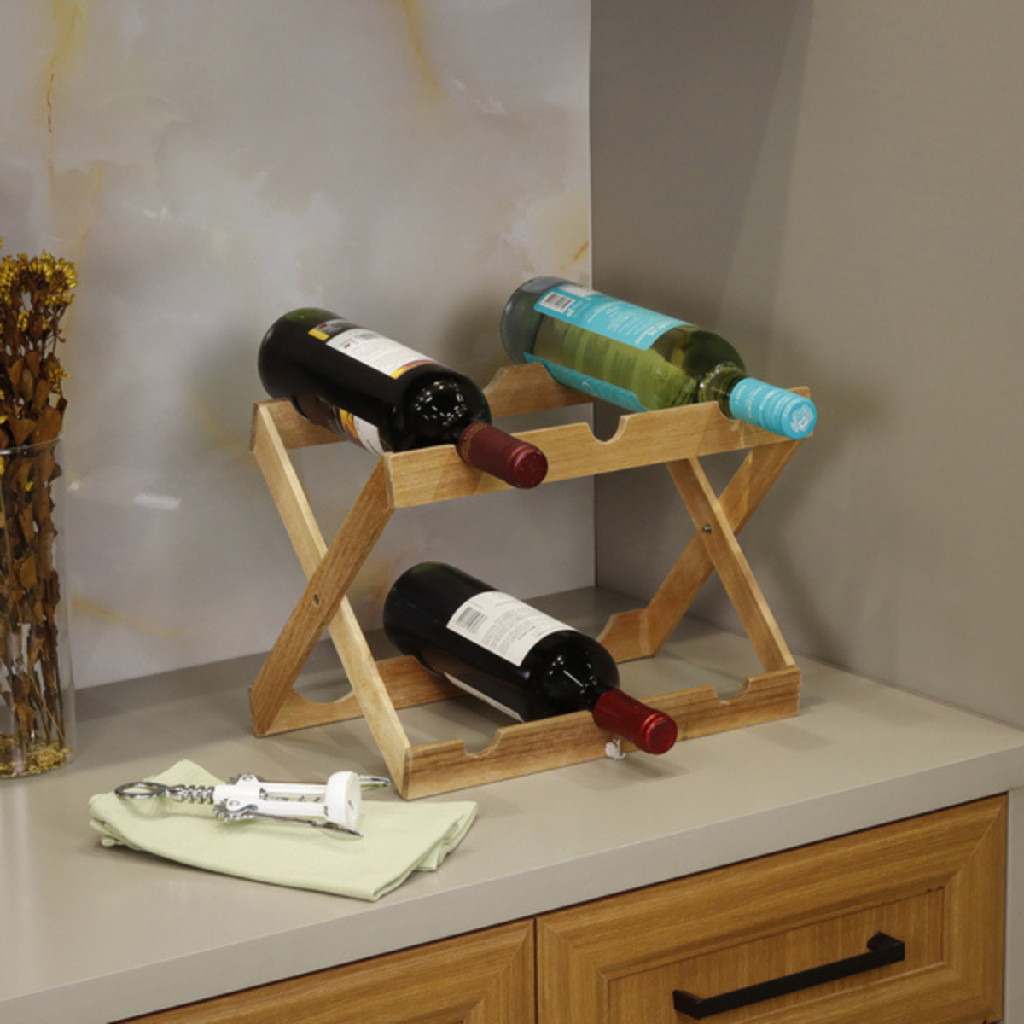 Mini Adega Suporte De Garrafa Vinho Mesa Acácia 6 Cavidades Garrafeiro Porta Vinho