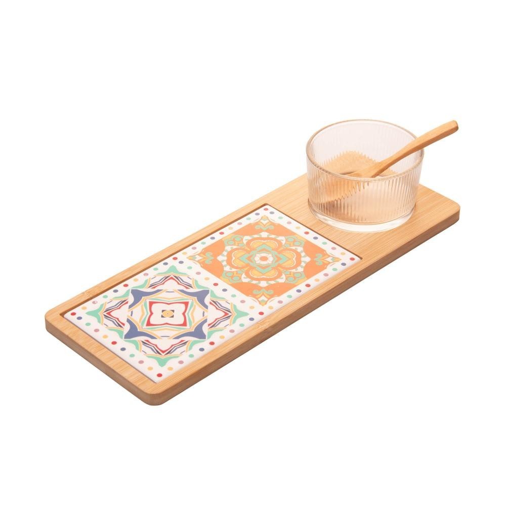 Petisqueira Wolff de Vidro com Colher e Bandeja de Bambu em Oferta na Shopee