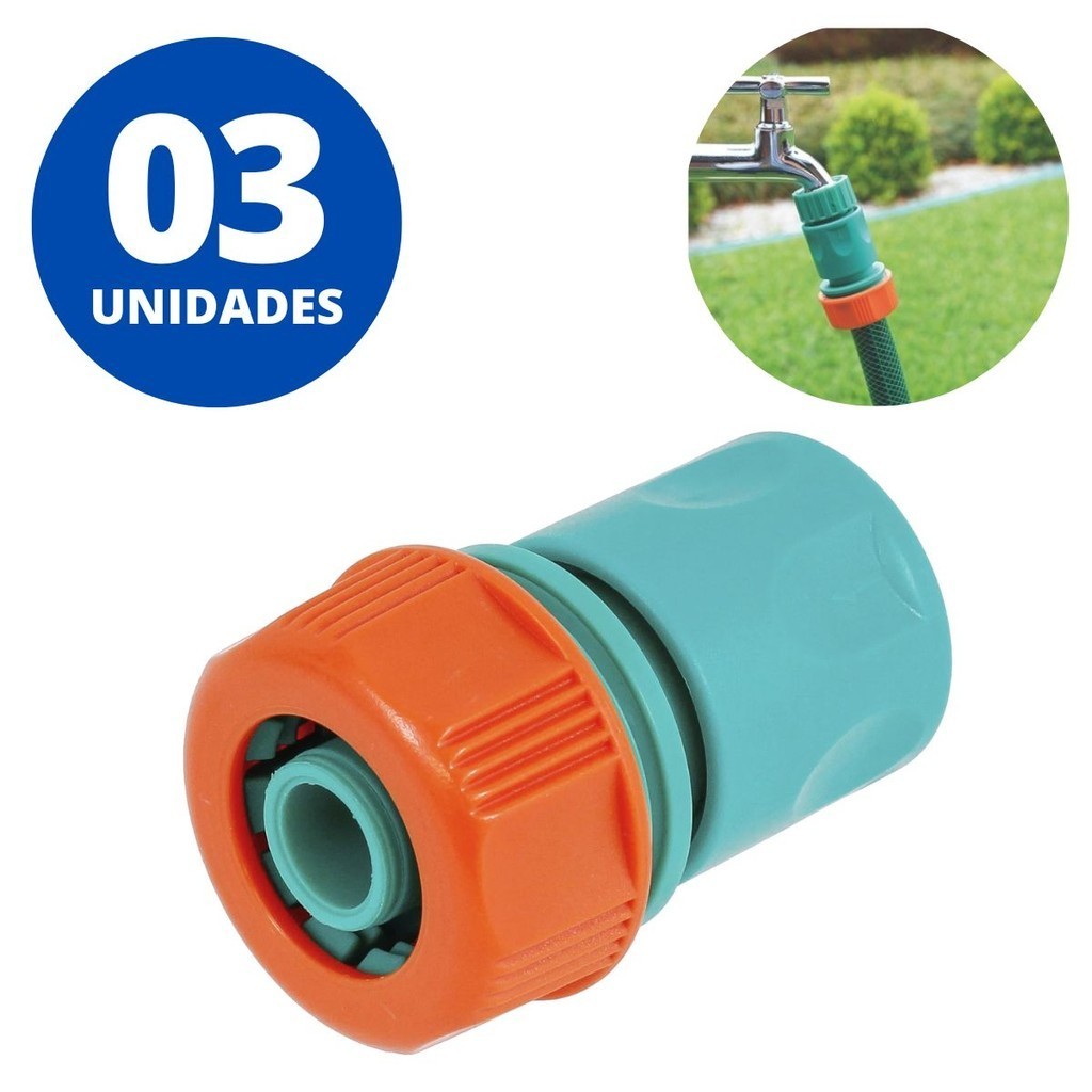 Kit 3 Engates Rápidos para Mangueira de 3/4" e 5/8" Tramontina Conector Plástico para Irrigação e Jardim Casa