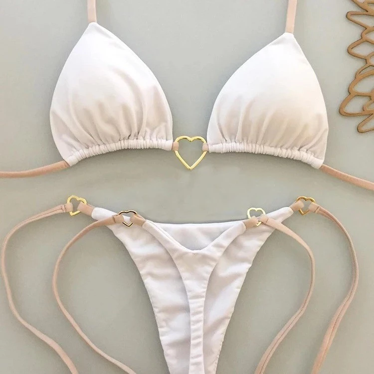 Biquini Feminino de cor sólida Fato de banho de cintura baixa Fato de banho de amor
