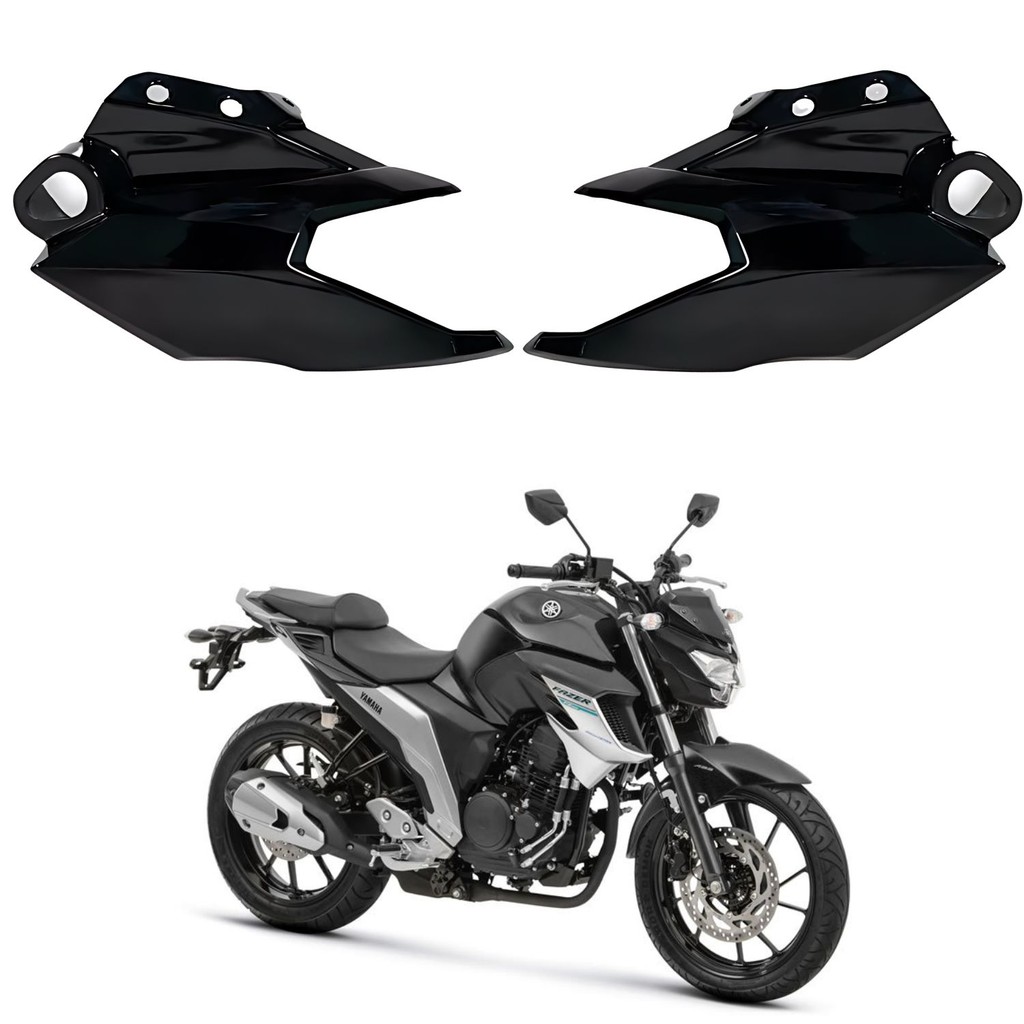 KIT PAR CARENAGEM BANANINHA FAROL FAZER 250 FZ25 2018 2019 2020 2021 PRETO BRILHO PARAMOTOS YAMAHA