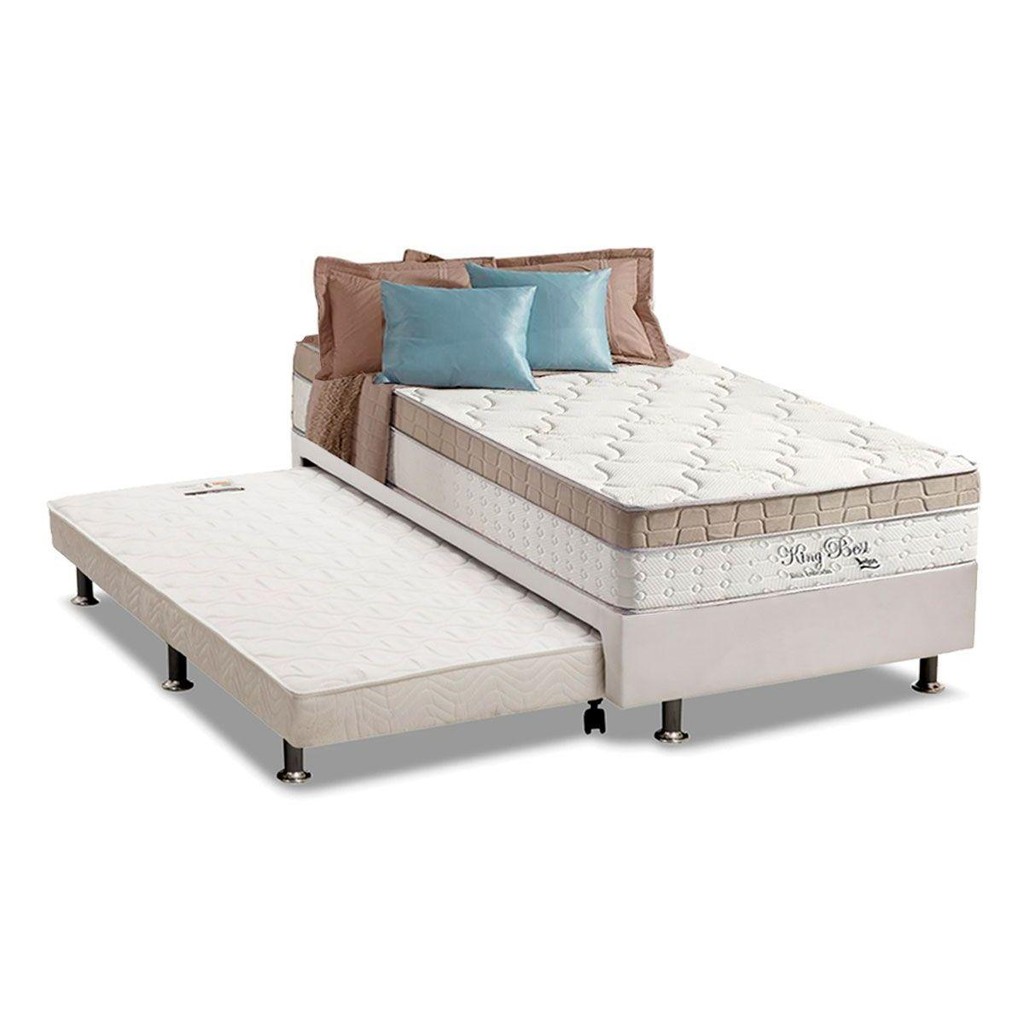 Cama Box c/Auxiliar Solteiro: Colchão Anjos Superlastic King Best Clean 28 + Base CRC Courano Branco(88x188) - Home & Living