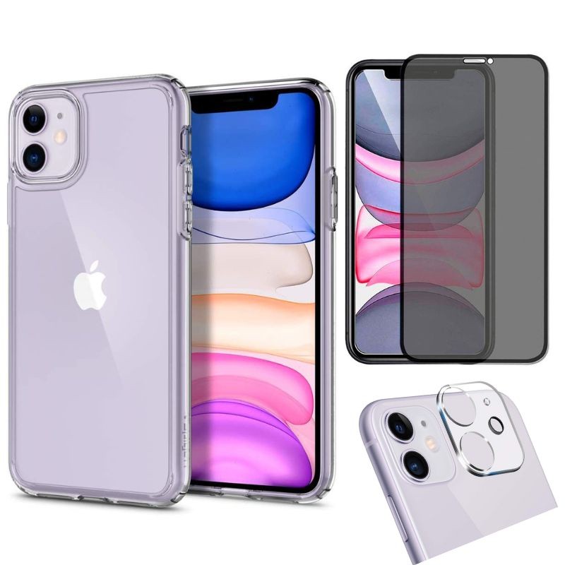 Kit 3em1 Compativel Com iPhone 12 - Capa Clear Space + Pelicula 3D Privacidade + Pelicula de Protecao Camera
