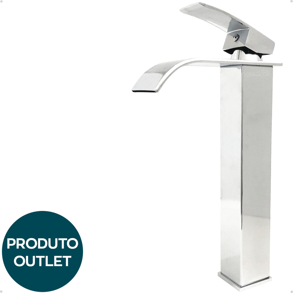 Torneira Cromada Bica Alta Quadrada Cascata Pia Banheiro Aço Inox 304 Misturador Monocomando Outlet