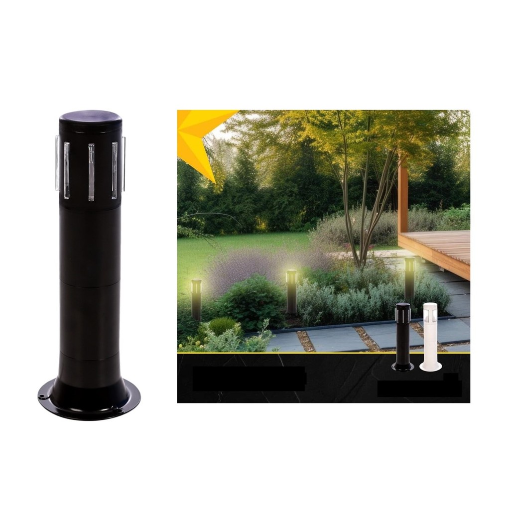 Poste Arandela Tube Light Aleta Tampa Fechada 39cm Preto