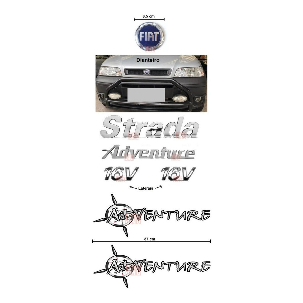 Kit Emblemas Strada Adventure 16v + Fiat Da Grade - 02 À 04