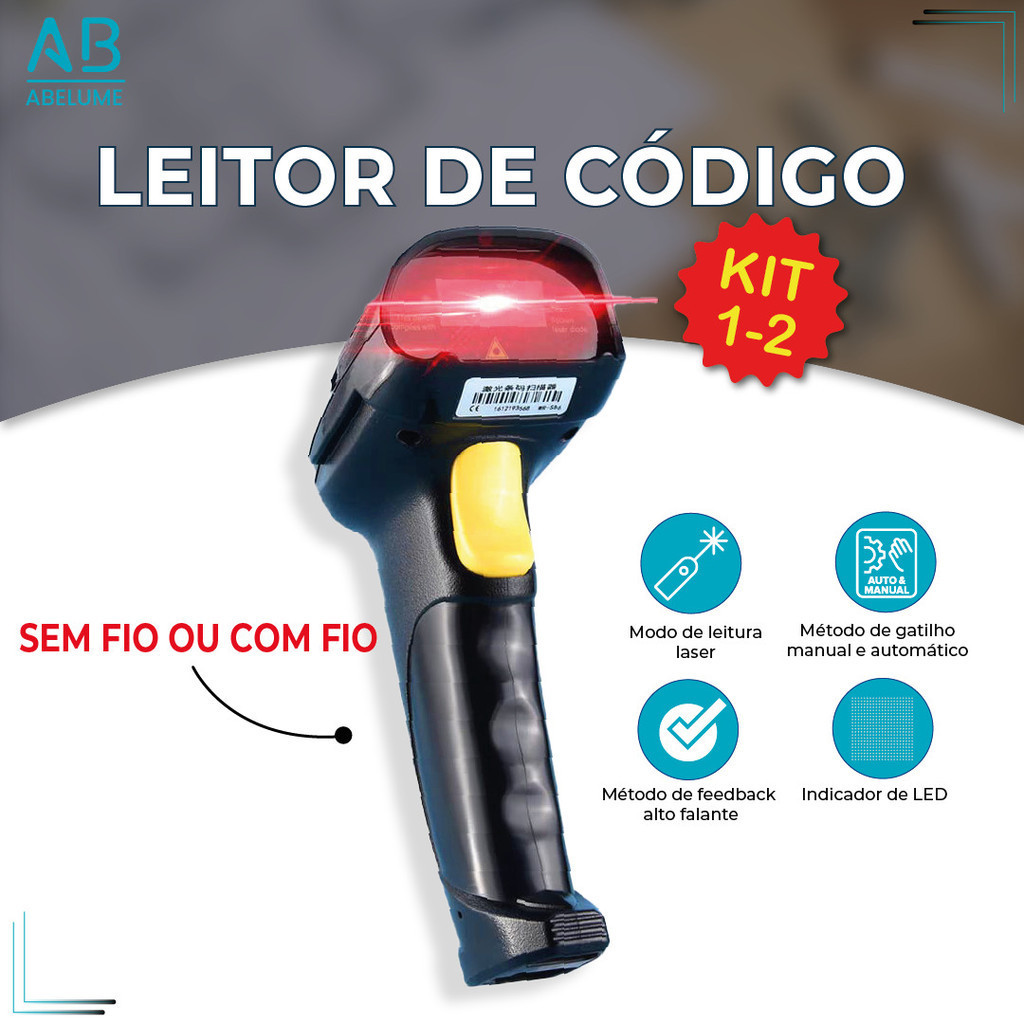 Leitor De Código De Barras Scanner Laser Com ou Sem Fio USB Leitura 1D em Oferta na Shopee